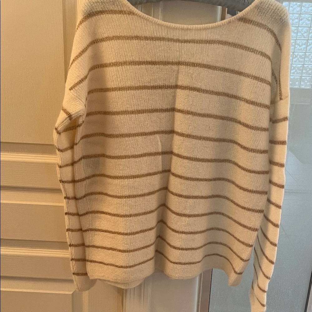 Sezane Cream Striped Button-Up Cardigan with Tan Stripes - Picture 5 of 6
